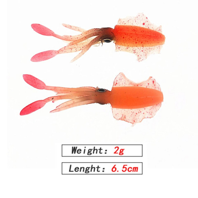 MUKUN 1PC 2g 6,5cm Luminous UV Squid Jig Soft Squid Fishing Trolling Lure For Sea Fishing Boat Fishing Wobblers Bait Rockfishing