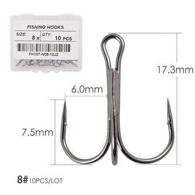 Aorace 10 kom Visokougljični čelik Bodljikave udice Super oštre trostruke udice Dodaci za morski pribor s kutijom