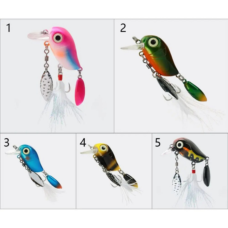 Kaasaskantav 3,8 cm 5g litrid Vastupidav püügilant Kolmkonksuga vändaga söödaga pöörlev vurrlusikas