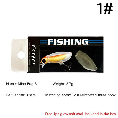 Klusi peldoši tārpu ēsmas mīksta apvalka mānekļi 38 mm/2,7 g Micro Object Noctilucent Light Bug Mini Swimbait Top ūdens makšķerēšanas mānekļu komplekts