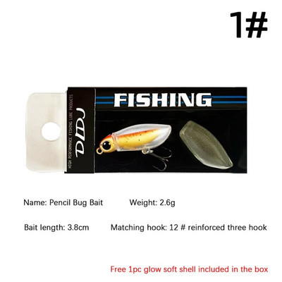 Klusi peldoši tārpu ēsmas mīksta apvalka mānekļi 38 mm/2,7 g Micro Object Noctilucent Light Bug Mini Swimbait Top ūdens makšķerēšanas mānekļu komplekts