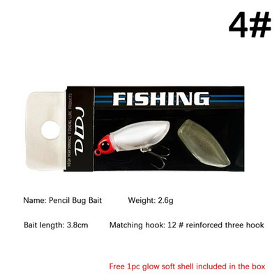 Klusi peldoši tārpu ēsmas mīksta apvalka mānekļi 38 mm/2,7 g Micro Object Noctilucent Light Bug Mini Swimbait Top ūdens makšķerēšanas mānekļu komplekts