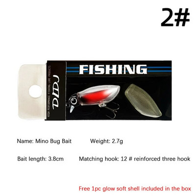 Klusi peldoši tārpu ēsmas mīksta apvalka mānekļi 38 mm/2,7 g Micro Object Noctilucent Light Bug Mini Swimbait Top ūdens makšķerēšanas mānekļu komplekts