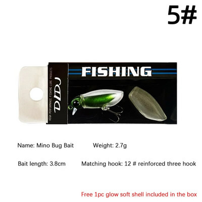 Klusi peldoši tārpu ēsmas mīksta apvalka mānekļi 38 mm/2,7 g Micro Object Noctilucent Light Bug Mini Swimbait Top ūdens makšķerēšanas mānekļu komplekts