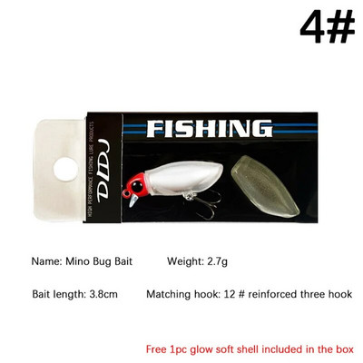 Klusi peldoši tārpu ēsmas mīksta apvalka mānekļi 38 mm/2,7 g Micro Object Noctilucent Light Bug Mini Swimbait Top ūdens makšķerēšanas mānekļu komplekts