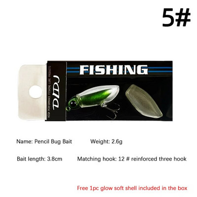 Klusi peldoši tārpu ēsmas mīksta apvalka mānekļi 38 mm/2,7 g Micro Object Noctilucent Light Bug Mini Swimbait Top ūdens makšķerēšanas mānekļu komplekts