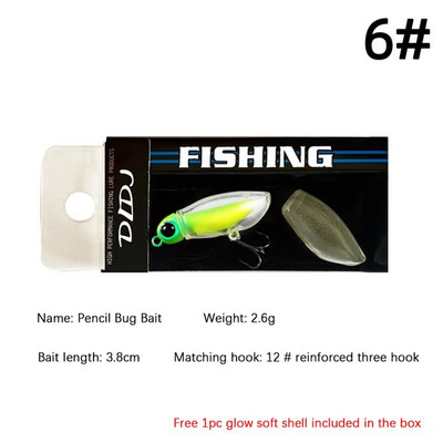 Klusi peldoši tārpu ēsmas mīksta apvalka mānekļi 38 mm/2,7 g Micro Object Noctilucent Light Bug Mini Swimbait Top ūdens makšķerēšanas mānekļu komplekts