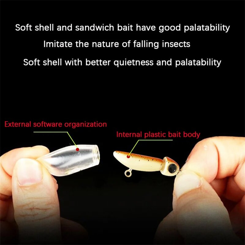 Klusi peldoši tārpu ēsmas mīksta apvalka mānekļi 38 mm/2,7 g Micro Object Noctilucent Light Bug Mini Swimbait Top ūdens makšķerēšanas mānekļu komplekts
