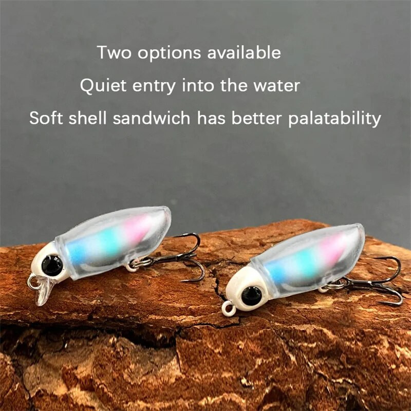 Klusi peldoši tārpu ēsmas mīksta apvalka mānekļi 38 mm/2,7 g Micro Object Noctilucent Light Bug Mini Swimbait Top ūdens makšķerēšanas mānekļu komplekts