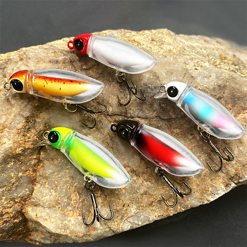 Silent Floating Worm Bait Soft Shell Lures 38mm/2,7g Micro Object  Noctilucent Light Bug Mini Swimbait Top Water Fishing Lure Set 