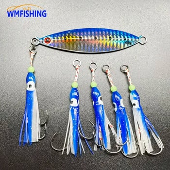 5 бр. Inchiku Assist Hooks With Squid Skirts Assist Hook Small Sized Jig Octopus Squid Snapper Jigs Hook 50 mm Мека стръв Pesca