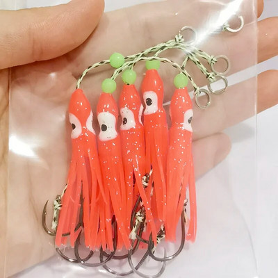 5gab Inchiku palīgāķi ar kalmāru svārkiem palīgāķi Maza izmēra džiga astoņkājis kalmāru snapper āķis 50 mm mīksta ēsma Pesca