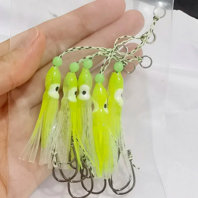 5gab Inchiku palīgāķi ar kalmāru svārkiem palīgāķi Maza izmēra džiga astoņkājis kalmāru snapper āķis 50 mm mīksta ēsma Pesca