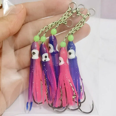 5gab Inchiku palīgāķi ar kalmāru svārkiem palīgāķi Maza izmēra džiga astoņkājis kalmāru snapper āķis 50 mm mīksta ēsma Pesca