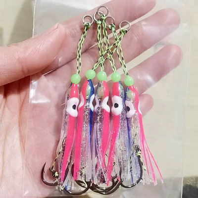 5gab Inchiku palīgāķi ar kalmāru svārkiem palīgāķi Maza izmēra džiga astoņkājis kalmāru snapper āķis 50 mm mīksta ēsma Pesca