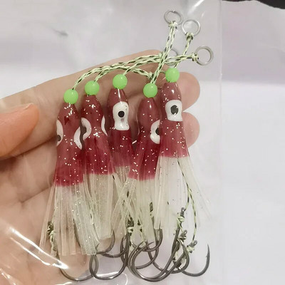 5gab Inchiku palīgāķi ar kalmāru svārkiem palīgāķi Maza izmēra džiga astoņkājis kalmāru snapper āķis 50 mm mīksta ēsma Pesca