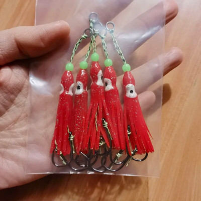 5gab Inchiku palīgāķi ar kalmāru svārkiem palīgāķi Maza izmēra džiga astoņkājis kalmāru snapper āķis 50 mm mīksta ēsma Pesca