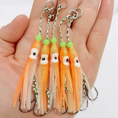 5gab Inchiku palīgāķi ar kalmāru svārkiem palīgāķi Maza izmēra džiga astoņkājis kalmāru snapper āķis 50 mm mīksta ēsma Pesca