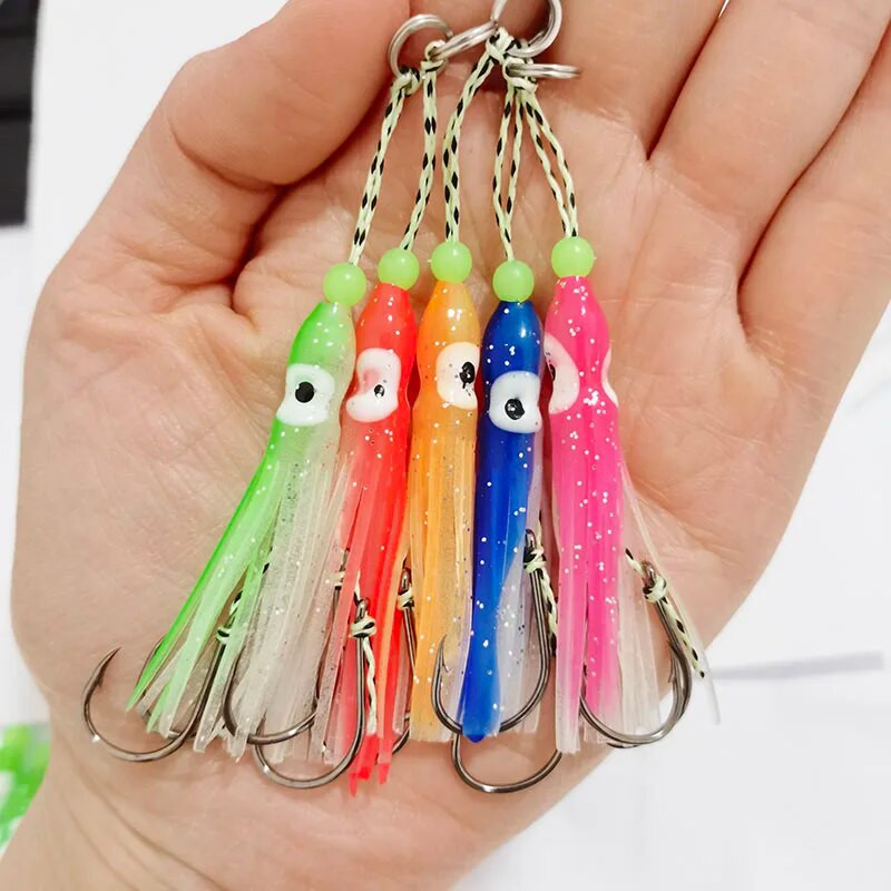 5gab Inchiku palīgāķi ar kalmāru svārkiem palīgāķi Maza izmēra džiga astoņkājis kalmāru snapper āķis 50 mm mīksta ēsma Pesca