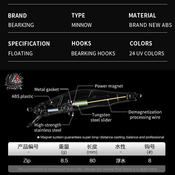BEARKING 80mm 8.5g професионално качество магнит тегло риболовни примамки minnow манивела горещ модел Изкуствена стръв Tackle