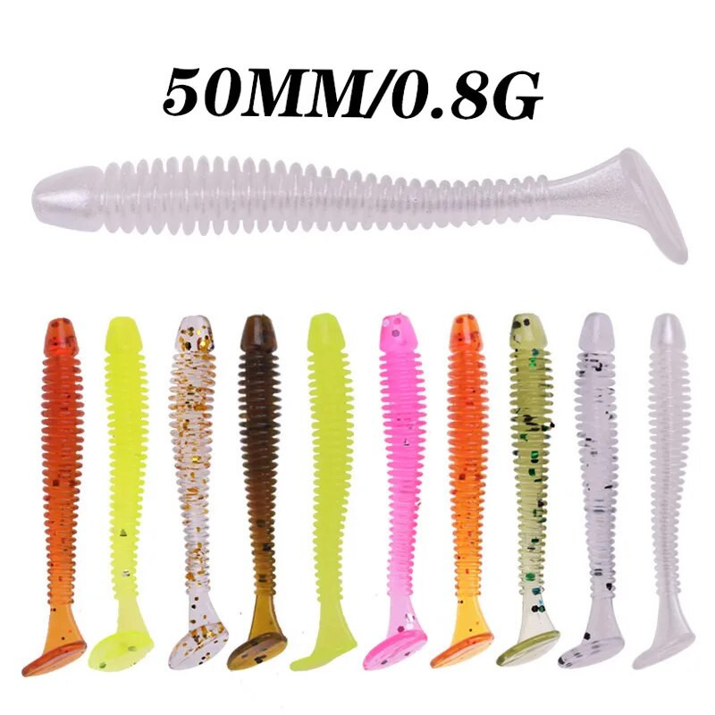 20 või 50 tk Jig Wobblers Püügilant Silikoon 5cm 0,8g Worm Soft Bait Spiraal Tail Swim Kunstsöödad Karpkala Bass Pesca Tackle