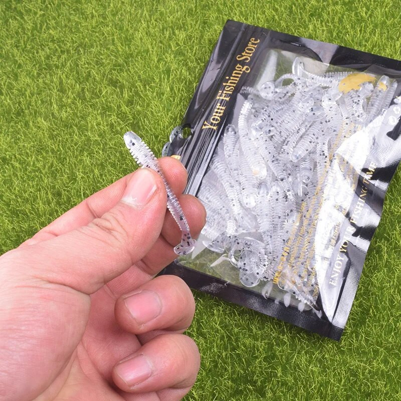 20 või 50 tk Jig Wobblers Püügilant Silikoon 5cm 0,8g Worm Soft Bait Spiraal Tail Swim Kunstsöödad Karpkala Bass Pesca Tackle