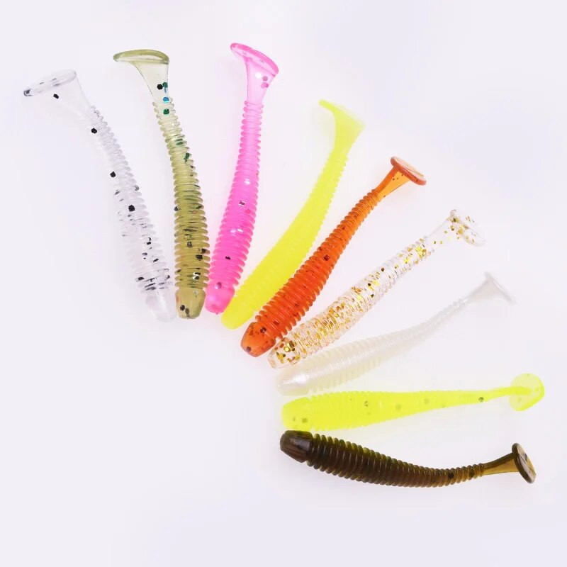 20 või 50 tk Jig Wobblers Püügilant Silikoon 5cm 0,8g Worm Soft Bait Spiraal Tail Swim Kunstsöödad Karpkala Bass Pesca Tackle