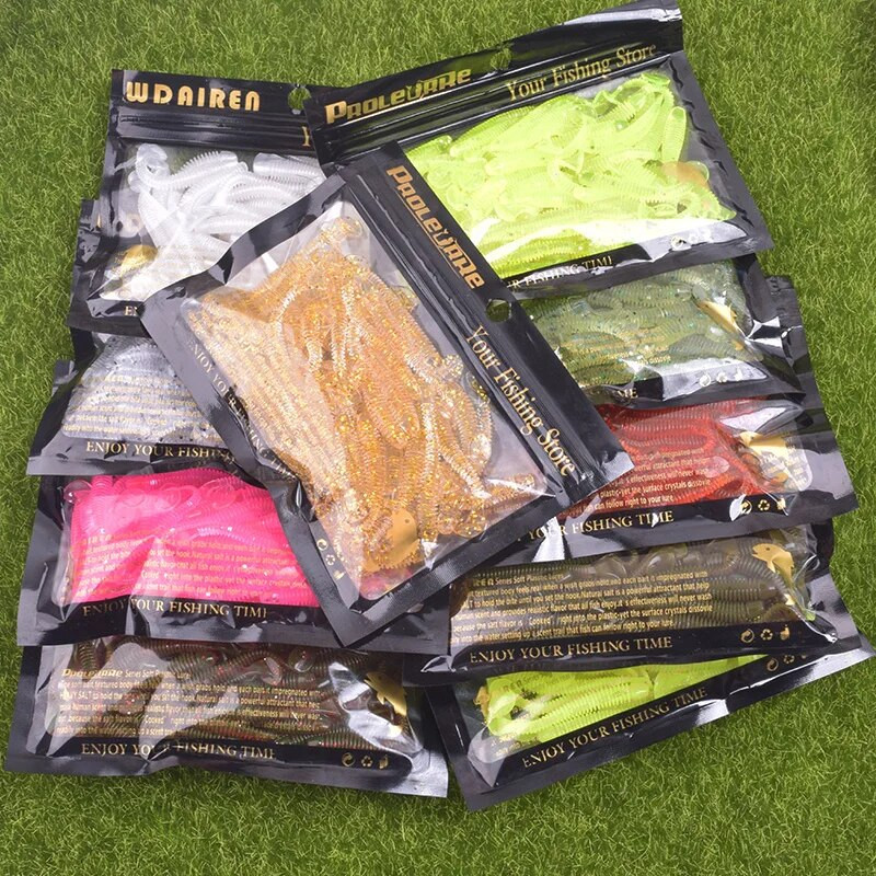 20 või 50 tk Jig Wobblers Püügilant Silikoon 5cm 0,8g Worm Soft Bait Spiraal Tail Swim Kunstsöödad Karpkala Bass Pesca Tackle