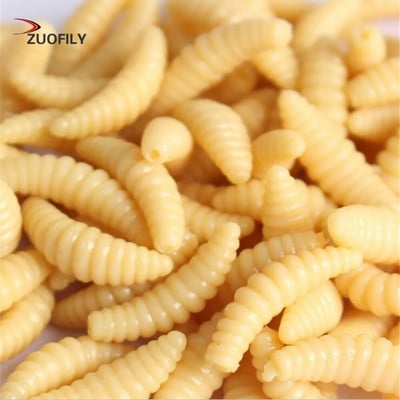 Промоция 50PCS 2cm 0.3g Maggot Grub Мека риболовна примамка Куки Миризма Червеи Светещи скариди Рибни примамки