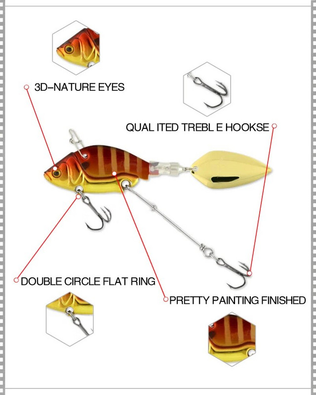 1Gb Rotējoša metāla VIB vibrācijas ēsma Spinner Karote Makšķerēšanas mānekļi 13,6g 4,4cm Jigs Foreles Ziemas makšķerēšanai Hard Baits Tackle Pesca