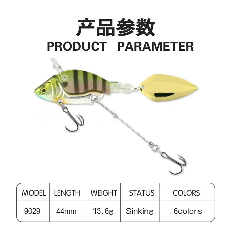 1Gb Rotējoša metāla VIB vibrācijas ēsma Spinner Karote Makšķerēšanas mānekļi 13,6g 4,4cm Jigs Foreles Ziemas makšķerēšanai Hard Baits Tackle Pesca