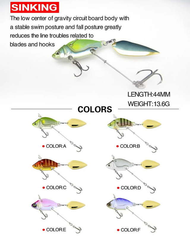 Mamci za pecanje Vobble Rotating Metal Vib Vibration Bait Zimski ribolov 13,6 g 44 mm Umjetni tvrdi mamci Spinner Spoon Lure Pesca