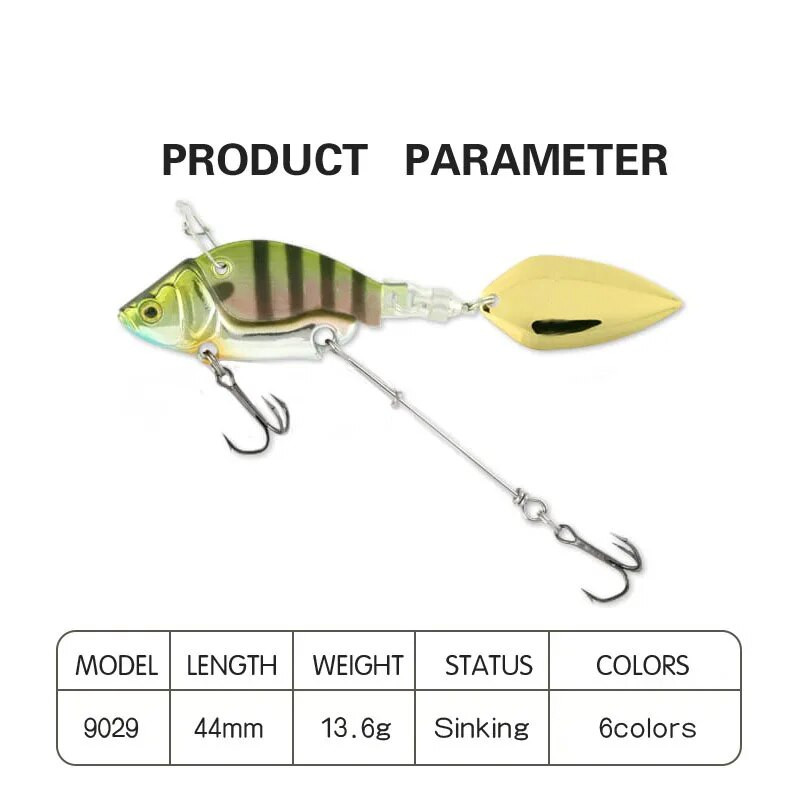 Mamci za pecanje Vobble Rotating Metal Vib Vibration Bait Zimski ribolov 13,6 g 44 mm Umjetni tvrdi mamci Spinner Spoon Lure Pesca