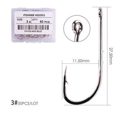 Aorace 50pcs/lot Long Shank Fishing Hook 1#-10# Στενό άγκιστρο δολώματος από κοφτερό αγκαθωτό όφσετ από χάλυβα υψηλής περιεκτικότητας σε άνθρακα