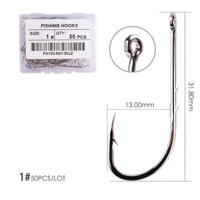Aorace 50pcs/lot Long Shank Fishing Hook 1#-10# Στενό άγκιστρο δολώματος από κοφτερό αγκαθωτό όφσετ από χάλυβα υψηλής περιεκτικότητας σε άνθρακα