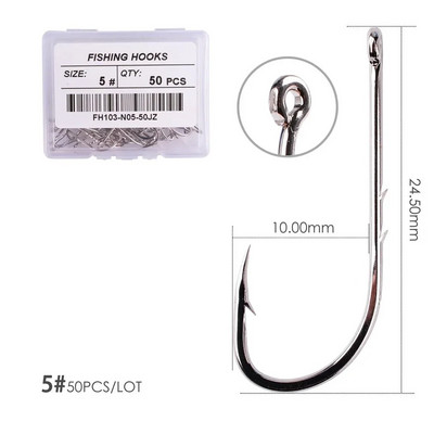 Aorace 50pcs/lot Long Shank Fishing Hook 1#-10# Στενό άγκιστρο δολώματος από κοφτερό αγκαθωτό όφσετ από χάλυβα υψηλής περιεκτικότητας σε άνθρακα