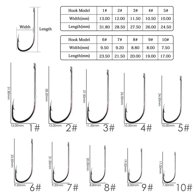 Aorace 50pcs/lot Long Shank Fishing Hook 1#-10# Στενό άγκιστρο δολώματος από κοφτερό αγκαθωτό όφσετ από χάλυβα υψηλής περιεκτικότητας σε άνθρακα