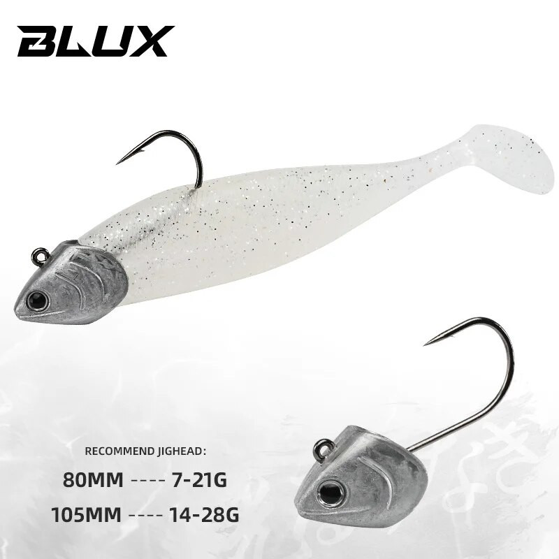 BLUX BLOD SHAD 80mm 105mm mīksts makšķerēšanas māneklis, melna aste Minnow mākslīgā silikona ēsma Saltwater Sea Bass Swimbait rīks