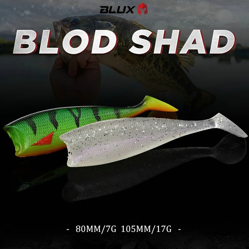BLUX BLOD SHAD 80mm 105mm mīksts makšķerēšanas māneklis, melna aste Minnow mākslīgā silikona ēsma Saltwater Sea Bass Swimbait rīks