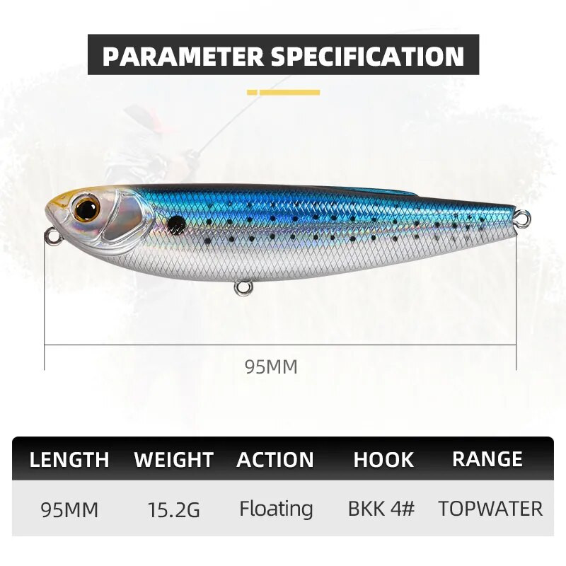 BLUX STRAY DOG 95 Topwater Pencil 95MM 15,2g Surface Walker Fishing Lure Walk The Dog Mākslīgais sālsūdens bass cietās ēsmas piederumi