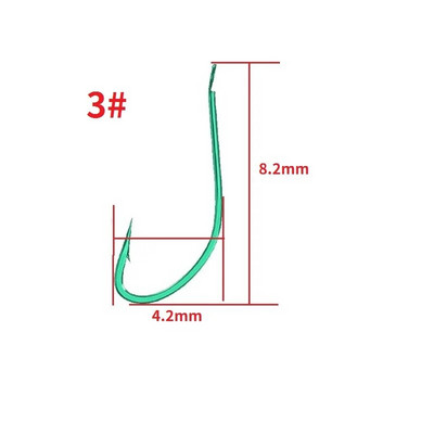 20 gab./partija oglekļa tērauda, gara kāta makšķerēšanas āķi, dzeloņstieņu āķi mazām zivīm, izmērs 1#-7# zaļa krāsa