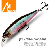 MEREDITH JERK MINNOW 100F 14g peldošs vobleris makšķerēšanas māneklis 24 Color Minnow māneklis Hard Bait Quality Professional Dziļums0,8-1,0m