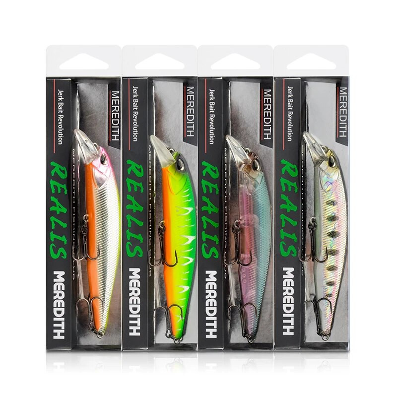 MEREDITH JERK MINNOW 100F 14g peldošs vobleris makšķerēšanas māneklis 24 Color Minnow māneklis Hard Bait Quality Professional Dziļums0,8-1,0m