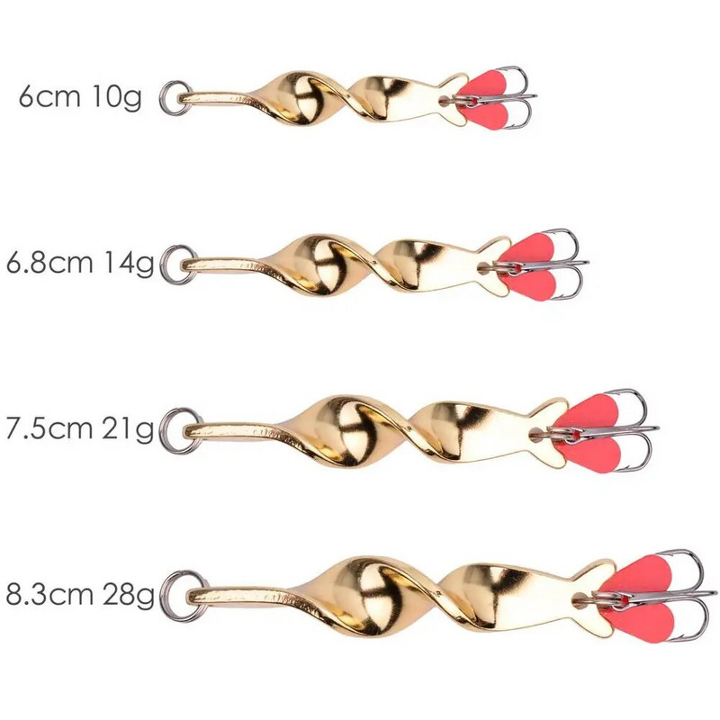 1Gb Zelts Sudrabs 10g 14g 21g 28g Rotējoša Metāla Spinner Karote Makšķerēšanas ēsmas Foreļu līdakas Pesca Fish Treble Hook Tackle