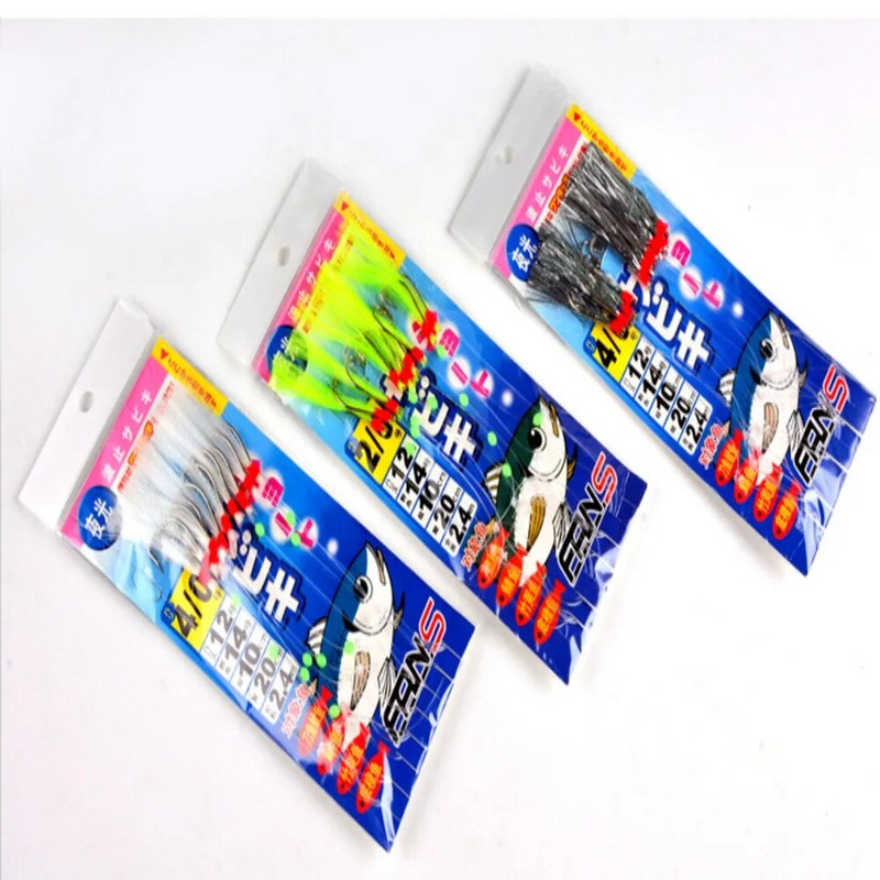 10 ΤΕΜ Σκουμπρί Αγκαθωτό Γάντζος Bass Cod Lures Sea Fishing Rigs Tackle Boat Fishing Hook with Thread Feather Σχοινί Sea Fishinhook