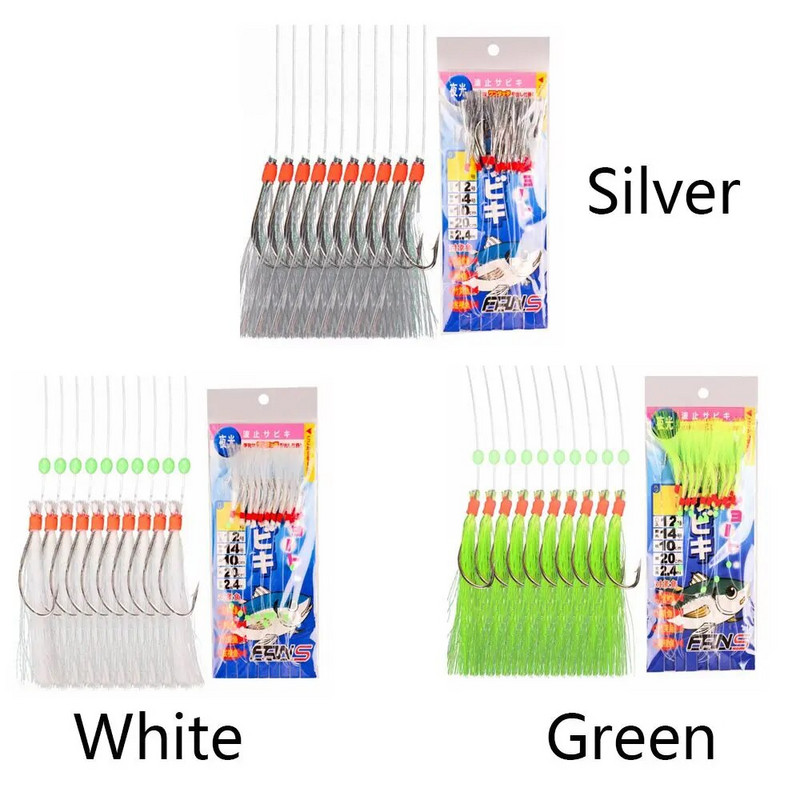 10 ΤΕΜ Σκουμπρί Αγκαθωτό Γάντζος Bass Cod Lures Sea Fishing Rigs Tackle Boat Fishing Hook with Thread Feather Σχοινί Sea Fishinhook