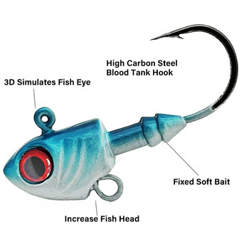 3PCS Jig Fish Head Hook 3,5g/5g/7g/10g/14g/20g Fishing Jigging Fishhook 3D Eyes Pike Bass Worm Είδη ψαρέματος από ανοξείδωτο ατσάλι