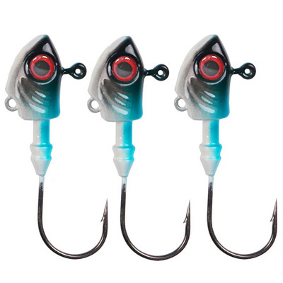 3 DB Jig Fish Head Hook 3,5g/5g/7g/10g/14g/20g Fishing Jigging Rozsdamentes acél horog 3D Eyes Pike Bass Féreg horgászfelszerelés