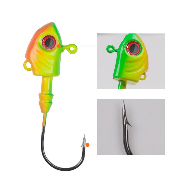 3PCS Jig Fish Head Hook 3,5g/5g/7g/10g/14g/20g Fishing Jigging Fishhook 3D Eyes Pike Bass Worm Είδη ψαρέματος από ανοξείδωτο ατσάλι