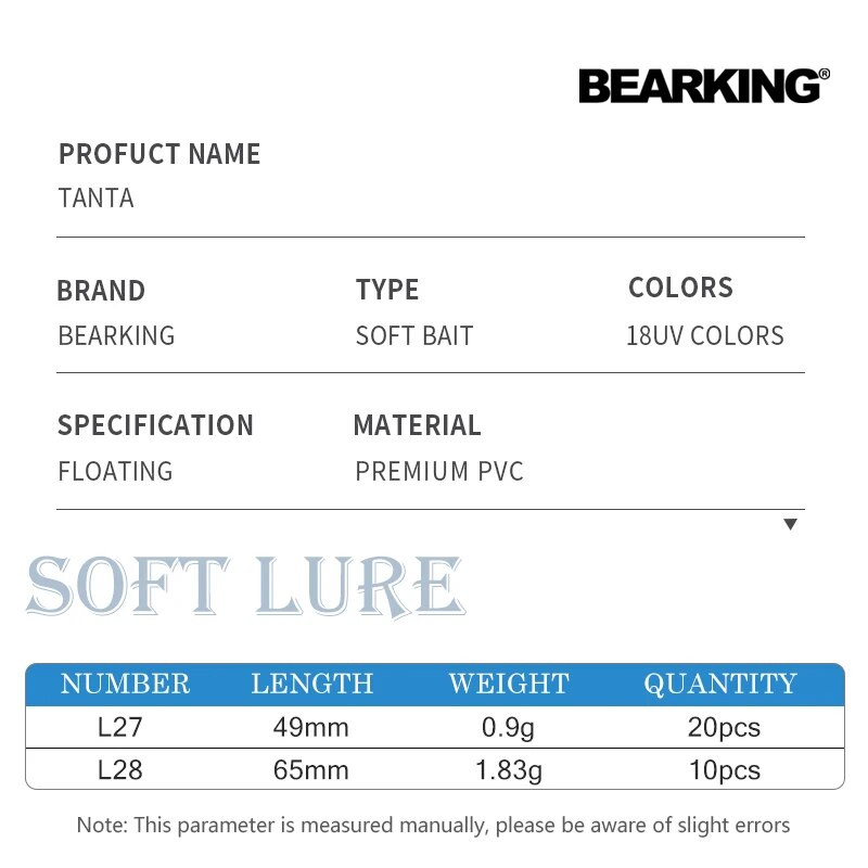 BEARKING Tanta 49mm 65mm Fishing Lure Soft Lure Shad Silicone Baits Wobblers Swimbait Artificial leurre souple